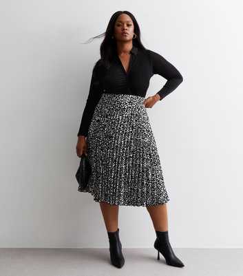 Curves Black Mark Making Satin Pleated Midi Skirt