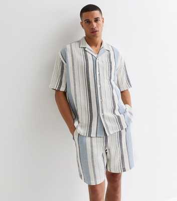 Blue Stripe Relaxed Fit Textured Cotton Shorts