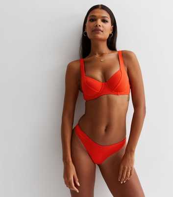 Red Ribbed Soft Cup Underwired Bikini Top