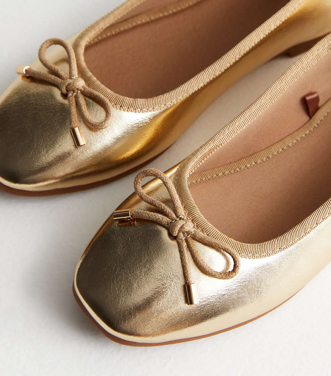 Gold Leather-Look Bow Ballet Pumps Image 3