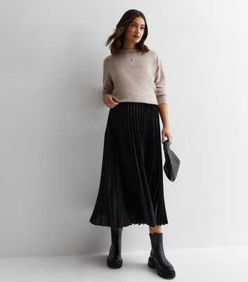 Maternity Black Satin Pleated Midi Skirt