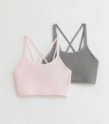 Girls 2 Pack Grey and Pink Ribbed Seamless Crop Tops