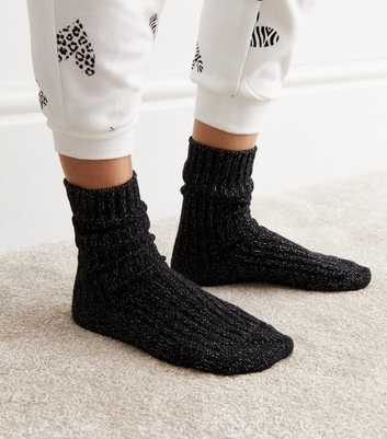 Black Glitter Ribbed Lounge Socks