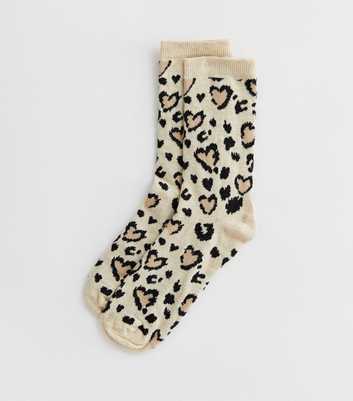 Cream Heart Leopard Print Socks