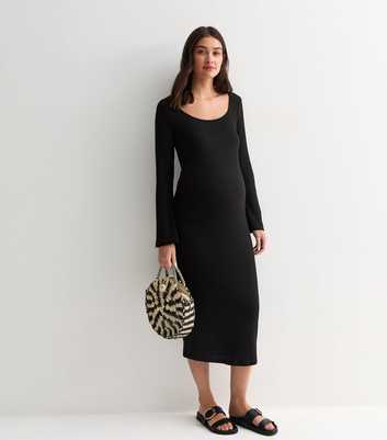 Maternity Black Ribbed Jersey Scoop Midi Dress