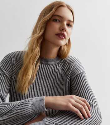 Pale Grey Ribbed Crew Neck Jumper