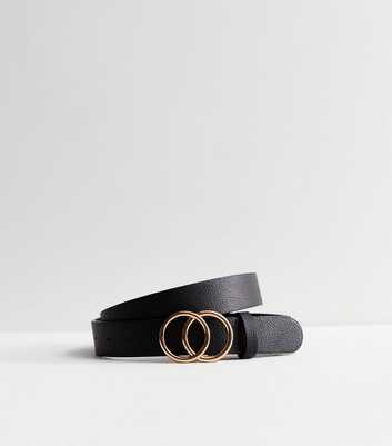 Black Leather-Look Double Circle Buckle Belt