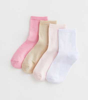 4 Pack Multicoloured Ribbed Ankle Socks