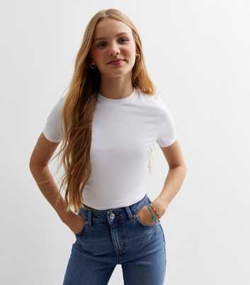 Girls White Crew Neck T-Shirt