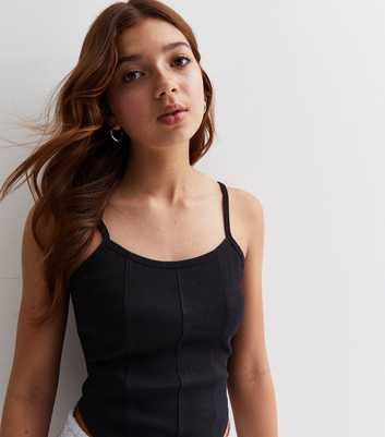 Girls Black Ribbed Strappy Corset Top