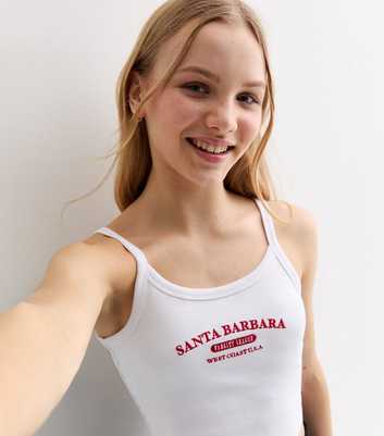 Girls White Ribbed Santa Barbara Crop Logo Cami