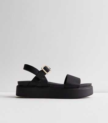 Black Leather-Look Chunky Sandals
