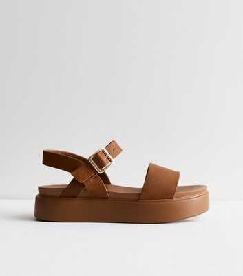 Tan Leather-Look Chunky Sandals