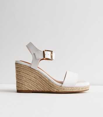 Wide Fit White Leather-Look Espadrille Wedge Heel Sandals