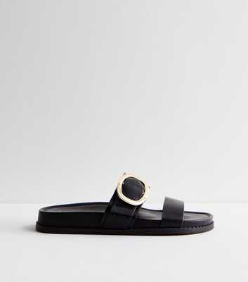 Black Buckle Double Strap Sandals
