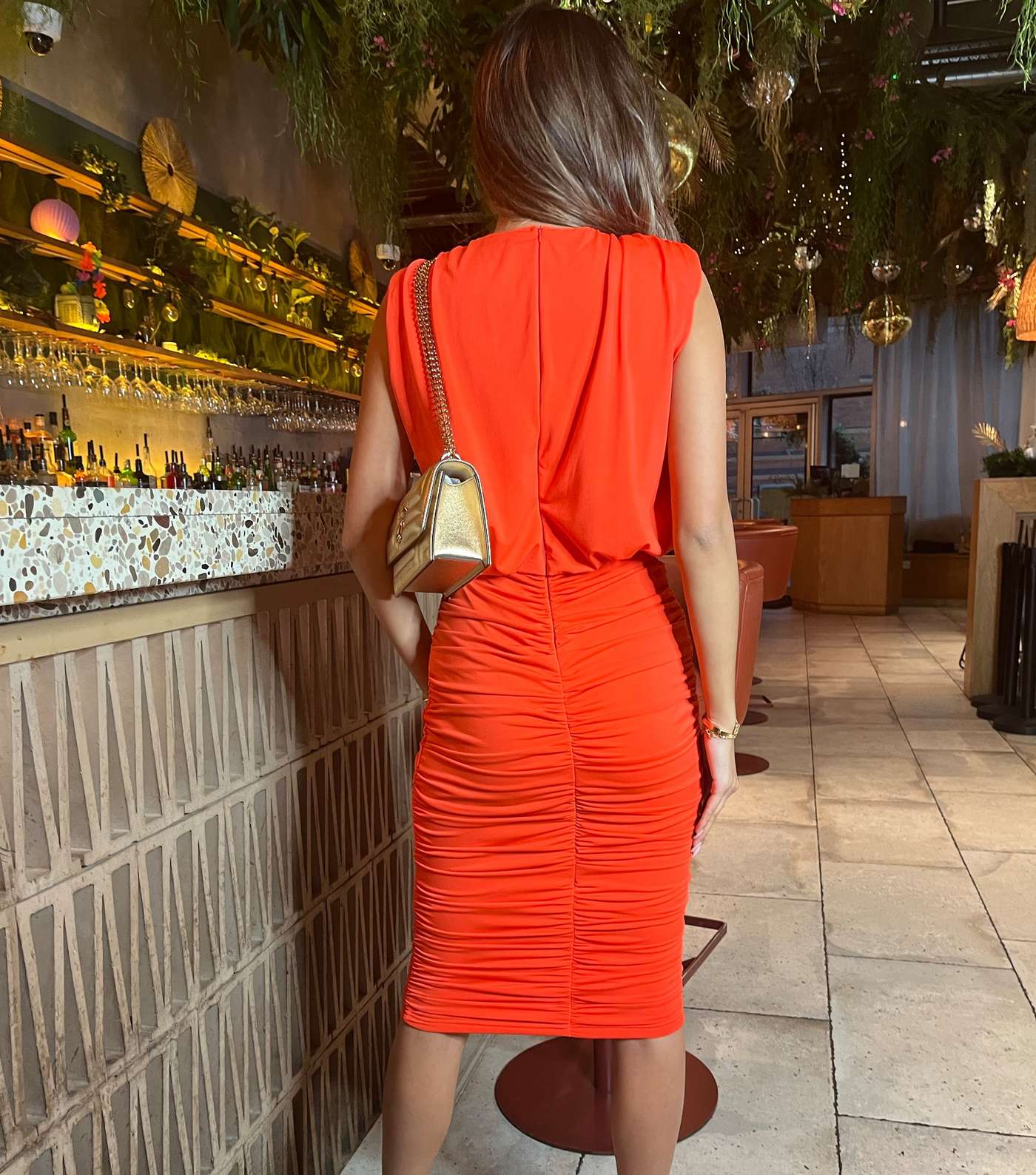 AX Paris Orange Ruched Midi Dress Image 3