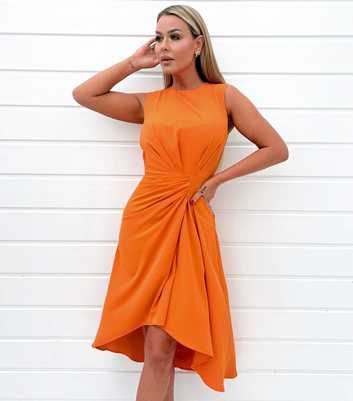 AX Paris Orange Gathered Midi Dress