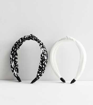 2 Pack Black Abstract Print and White Headbands