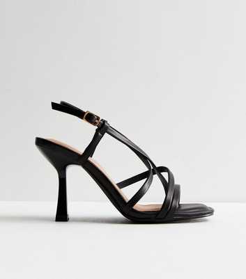 Extra Wide Fit Black Strappy Stiletto Heel Sandals