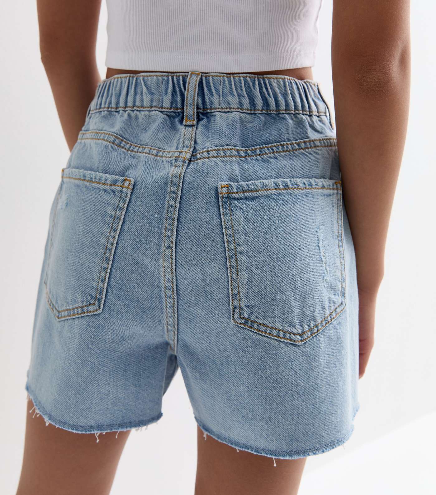 Girls Blue Button Front Mom Shorts Image 5