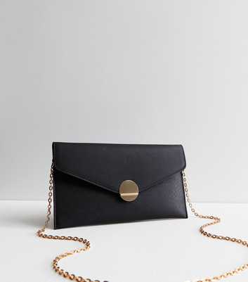 Black Leather-Look Envelope Clutch Bag