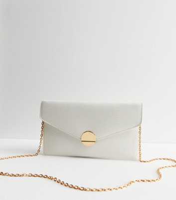 White Leather-Look Envelope Clutch Bag