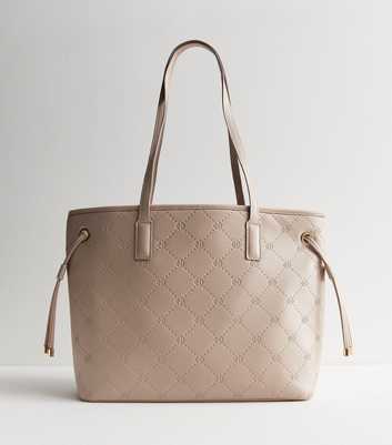 Pale Pink Leather-Look Debossed Tote Bag