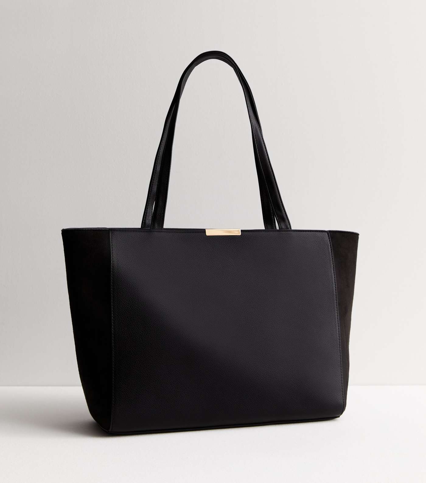 Black Suedette Panel Tote Bag Duo Image 4