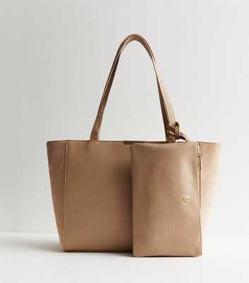 Camel Suedette Panel Tote Bag Duo
