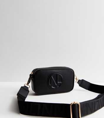 Black Leather-Look Embossed Camera Cross Body Bag