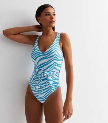 Zebra Print Textured Tie Waist Swimsuit