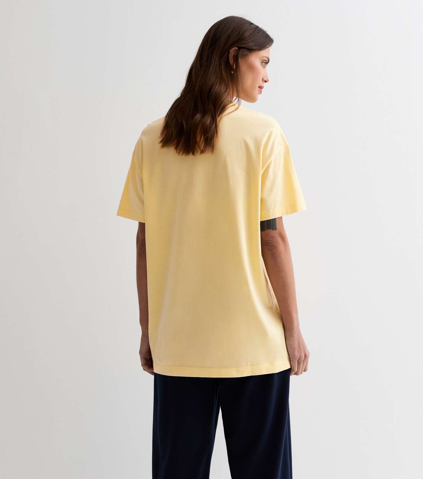 Pale Yellow Acid Wash Cotton Crew Neck Oversized T-Shirt Image 4