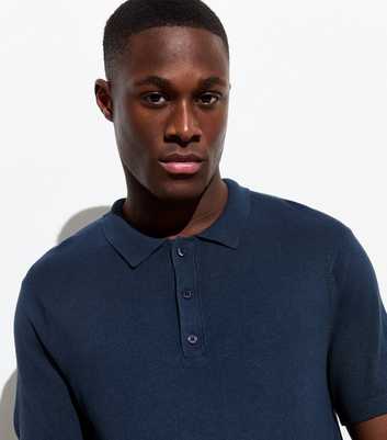 Navy Fine Knit Slim Fit Polo Top