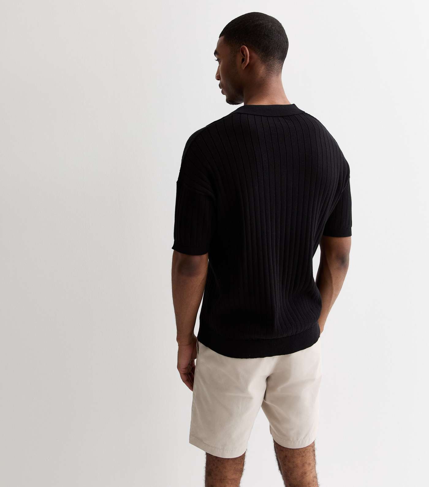 Black Rib Knitted Cotton Polo Shirt Image 4