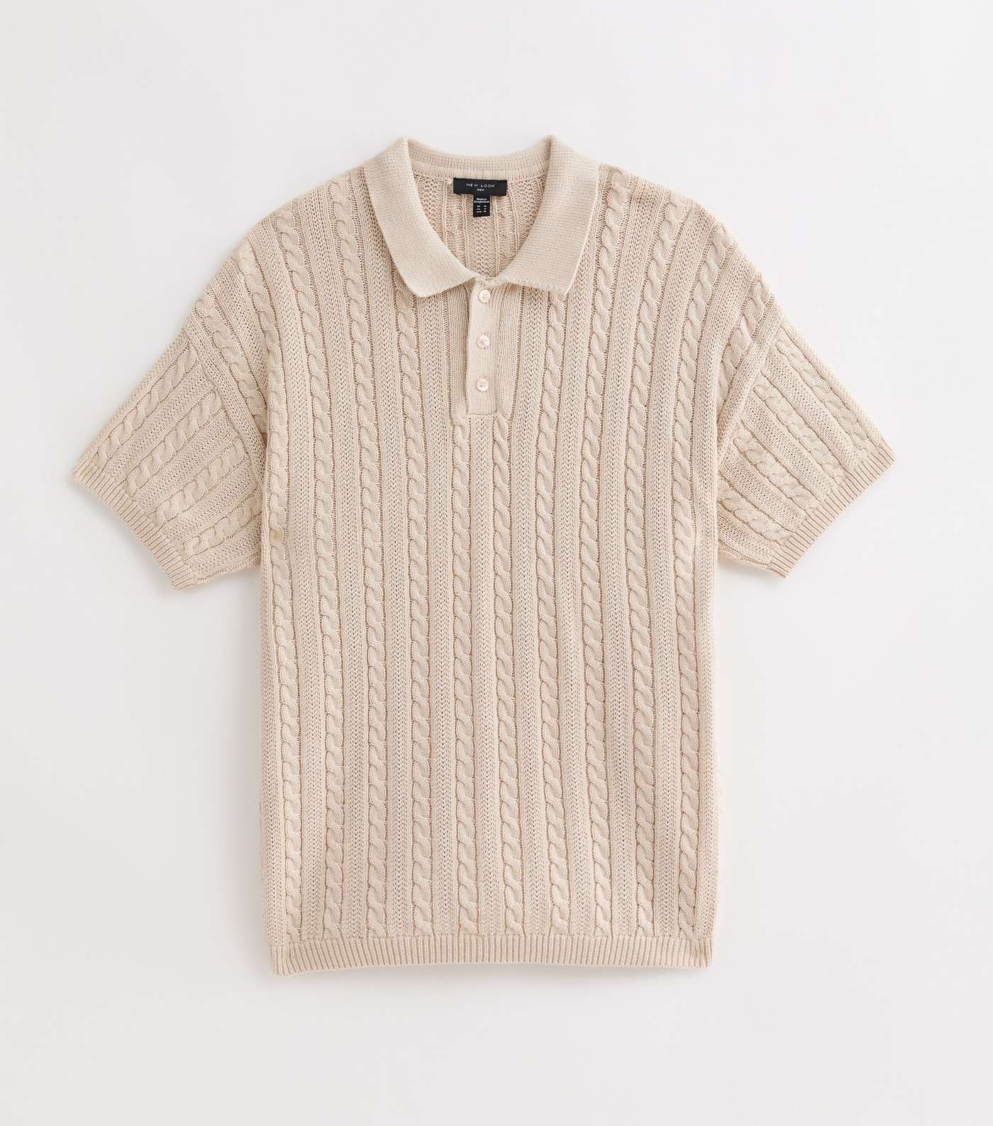 Off White Cable Knit Relaxed Fit Short Sleeve Polo Top Image 5