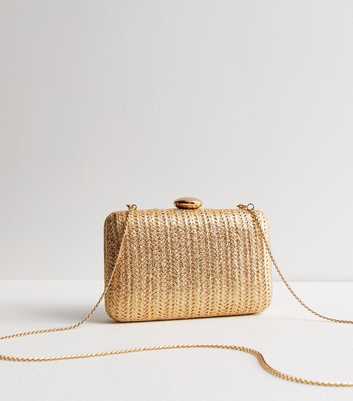 Gold Raffia Box Clutch Bag