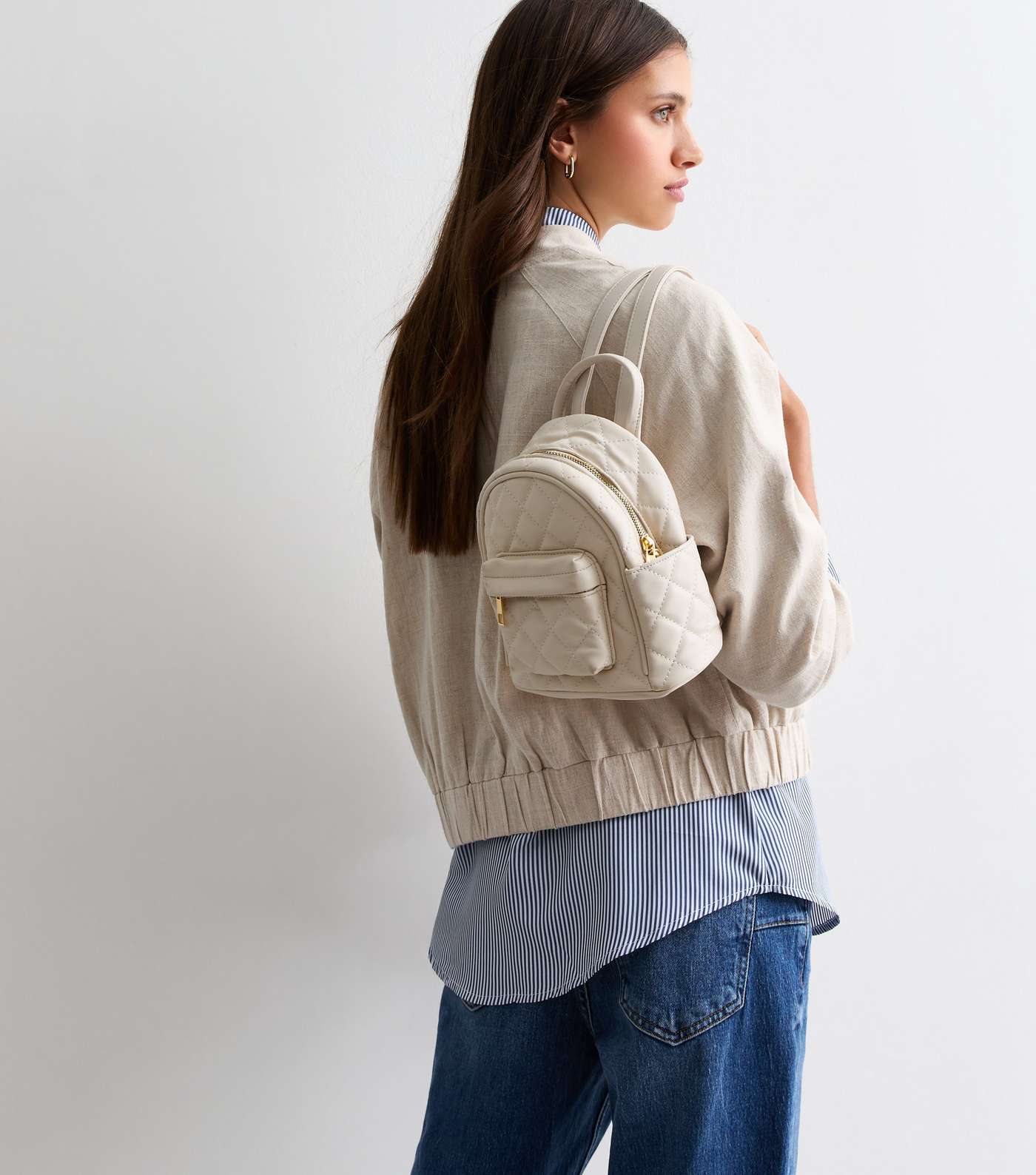 Cream Quilted Mini Backpack Image 2