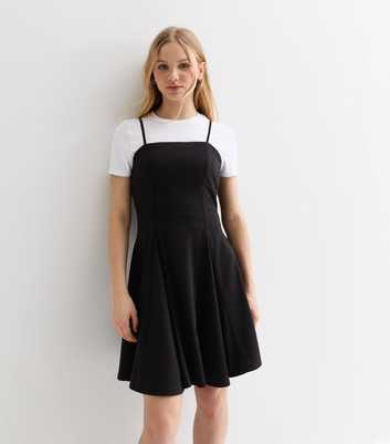 Girls Black Ponte Strappy Square Neck Mini Dress