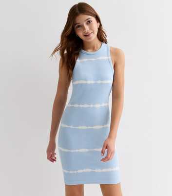 Girls Pale Blue Tie Dye Print Racer Mini Dress 