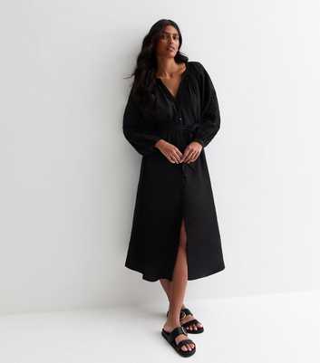Black Embroidered Sleeve Midi Dress