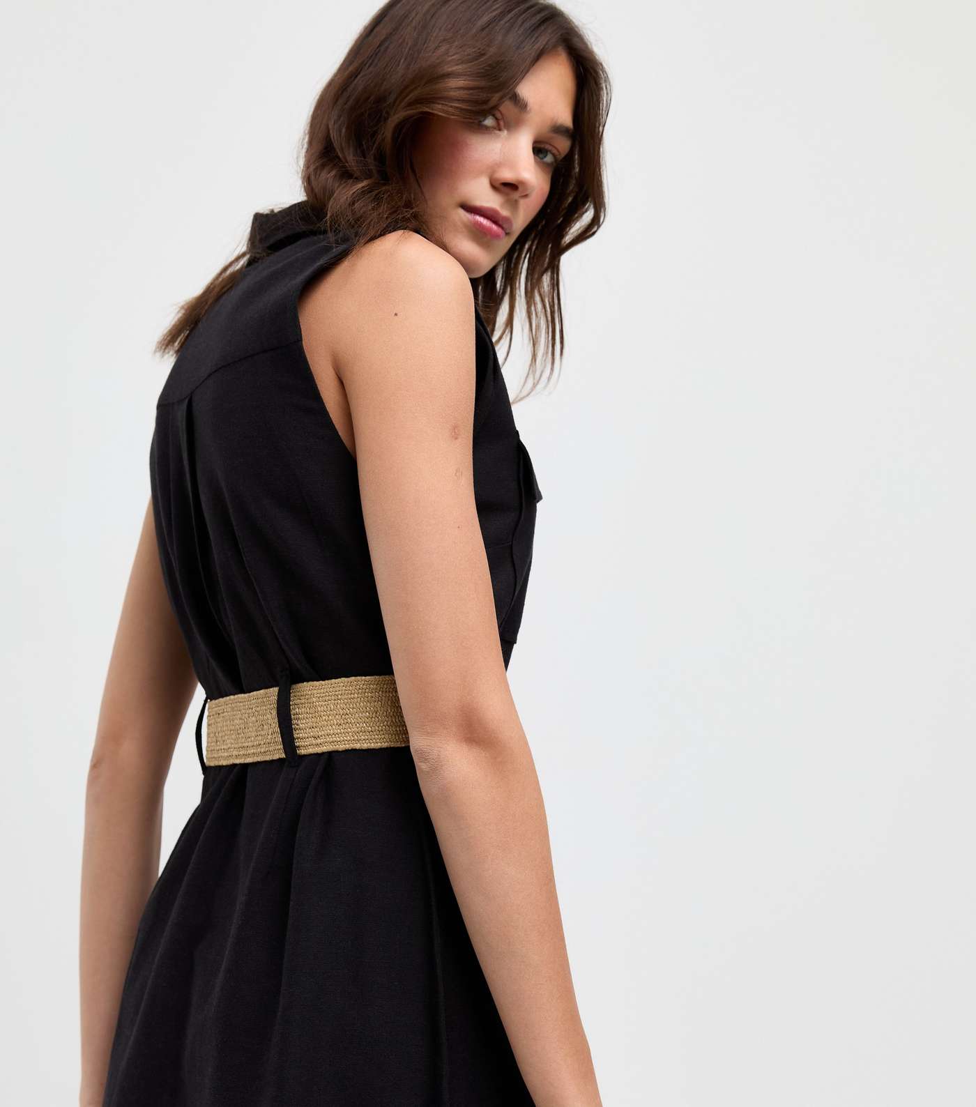 Black Belted Utility Midi Shirt Dress Image 5