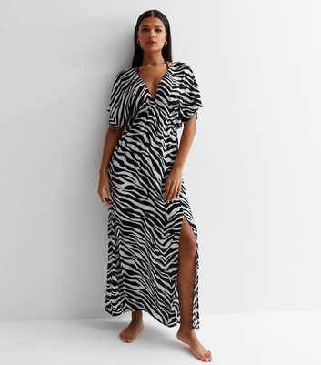 Black Zebra Short Sleeve Maxi Dress