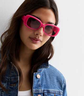 Bright Pink Rectangle Frame Sunglasses
