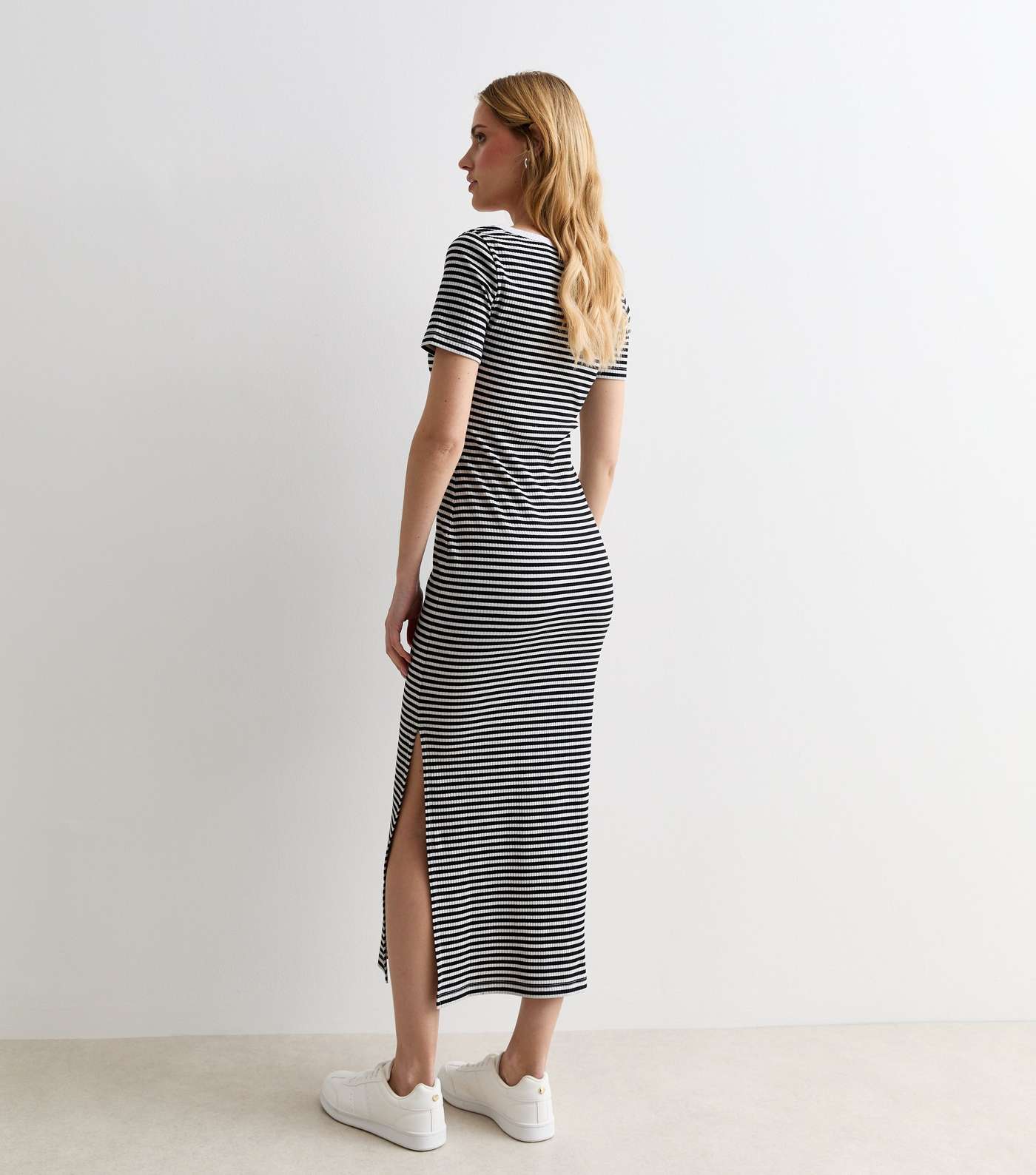 White Stripe Short Sleeve Midi Dress Image 4