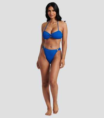 South Beach Bright Blue Textured Crinkle Bandeau Bikini Top