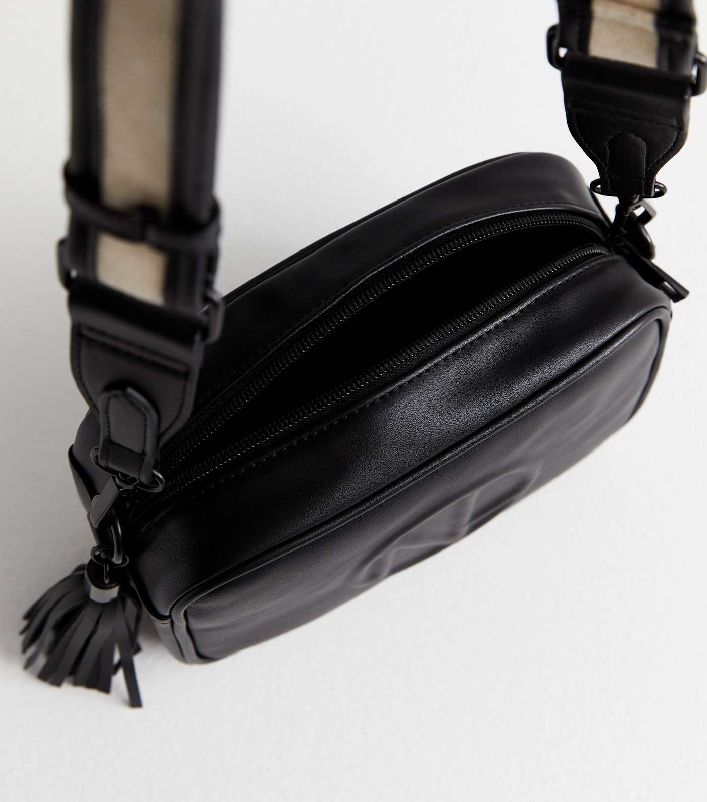 Black Leather-Look Embossed Cross Body Bag Image 5