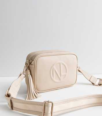 Cream Leather-Look Embossed Cross Body Bag