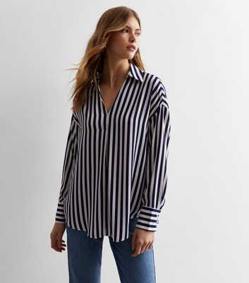 Blue and White Stripe Pullover Shirt 