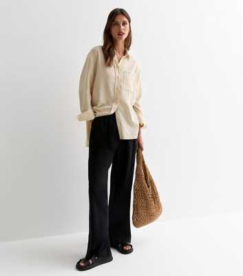 Stone Linen-Look Long Sleeve Shirt
