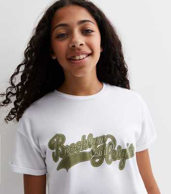 Girls White Cotton Brooklyn Heights Logo T-Shirt